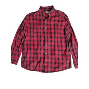 duluth mens large long sleeve button down car red relaxed fit flannel shirt.
